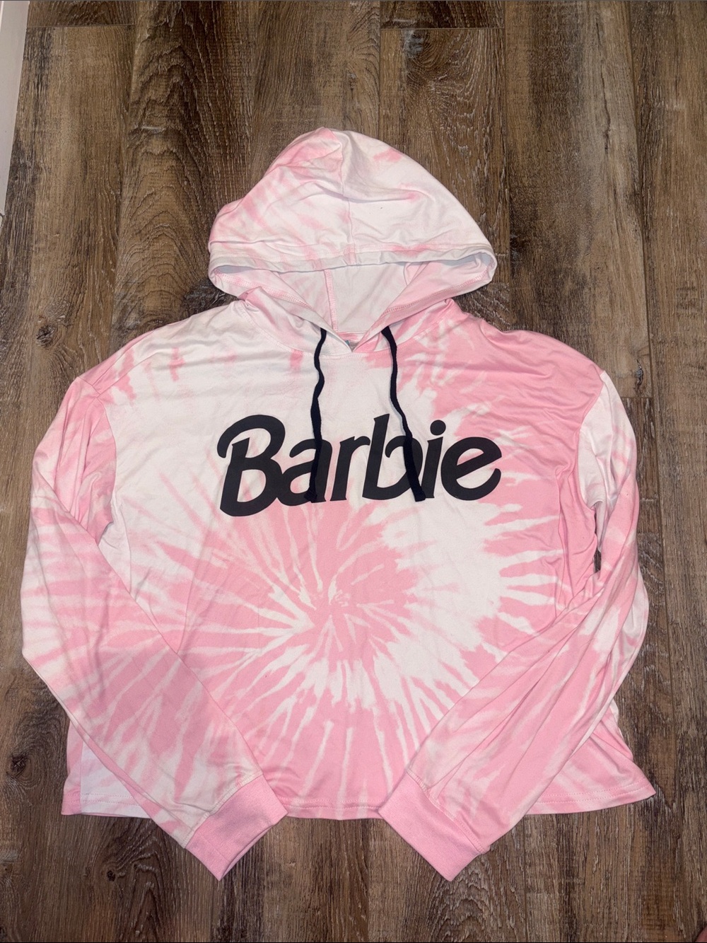 Barbie Pink and White Tie-Dye Crewneck Hoodie